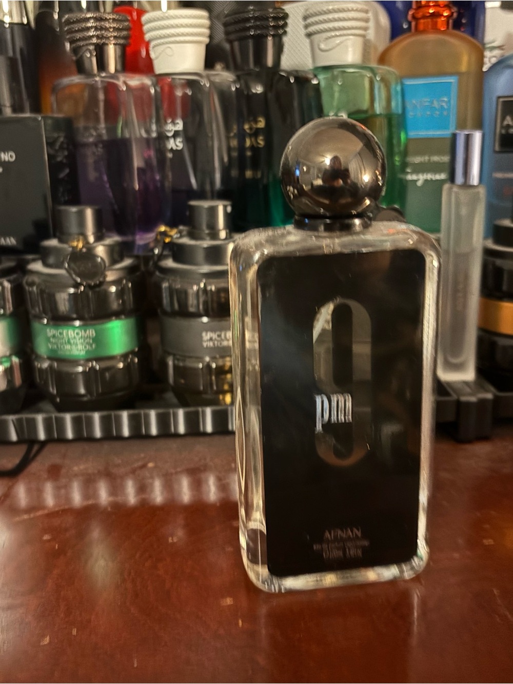 Afnan 9 PM Black Glass Perfume Bottle full